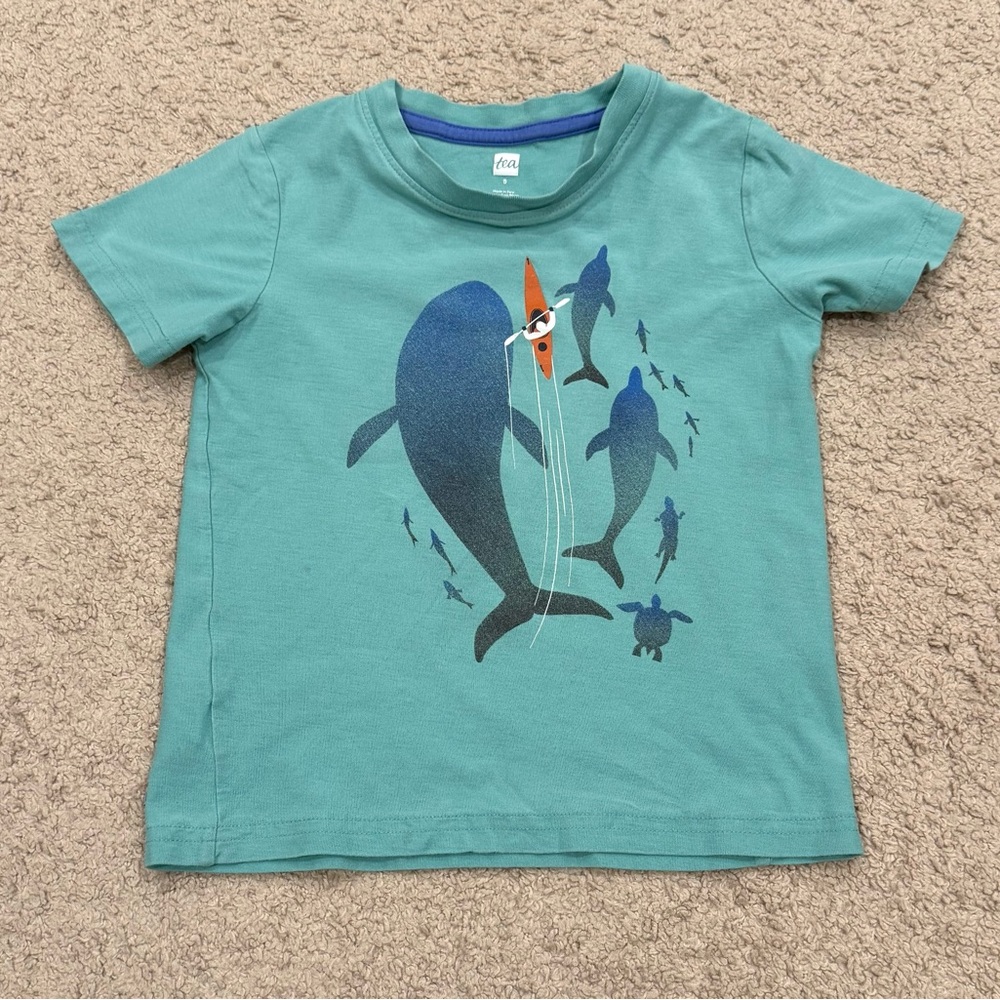 Tea Collection Teal Short Sleeve Tee with Whale/Dolphin Graphic